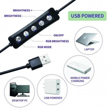Apskritas šviestuvas selfiams, 10W, 5V, CCT spalvos