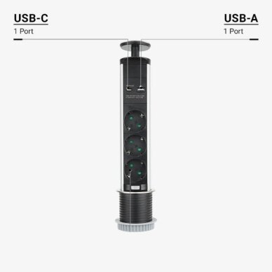Baldinis šakotuvas, 3 lizdai, USB A, C, su 1.5m laidu 3