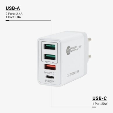 Greitas įkroviklis, 3xUSB, baltas 2