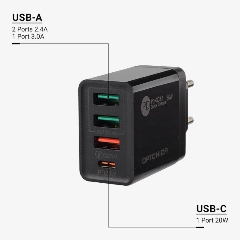 Quick Charger, PD+QC3.0, 36W, Black 2