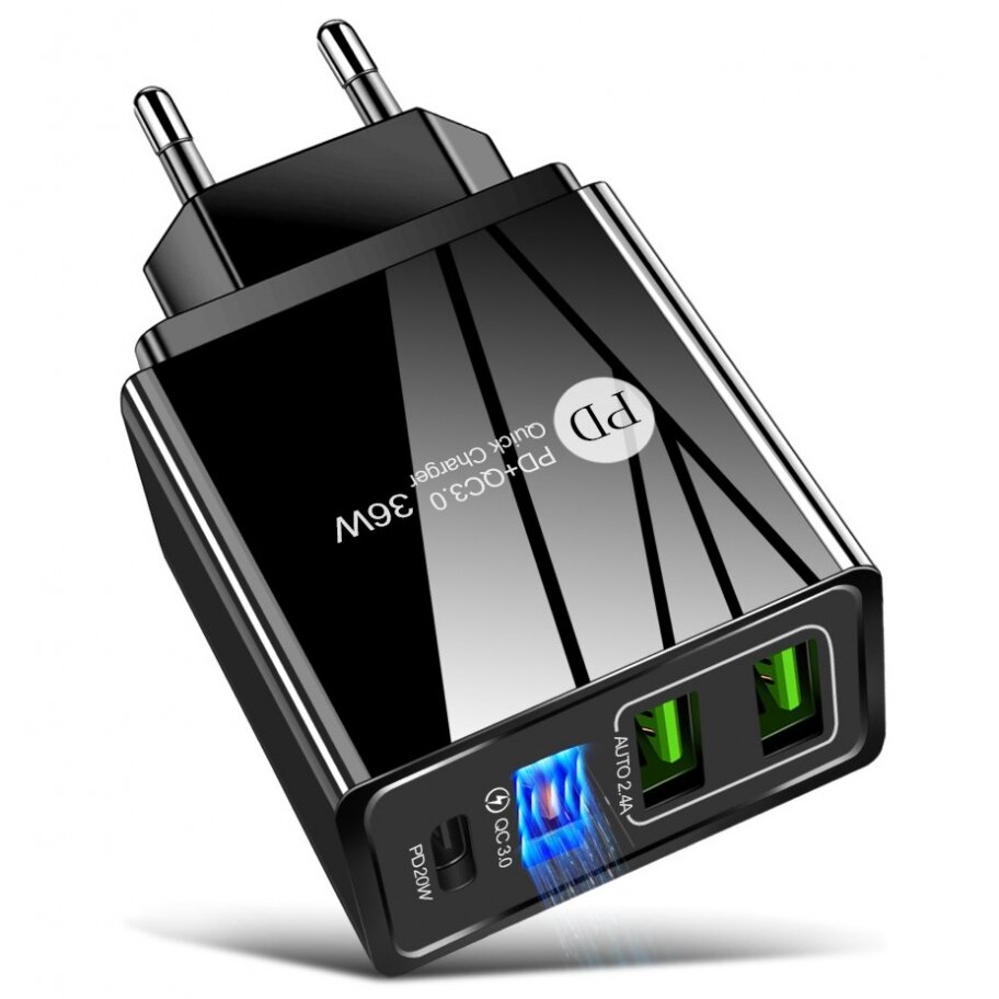 Quick Charger, PD+QC3.0, 36W, Black