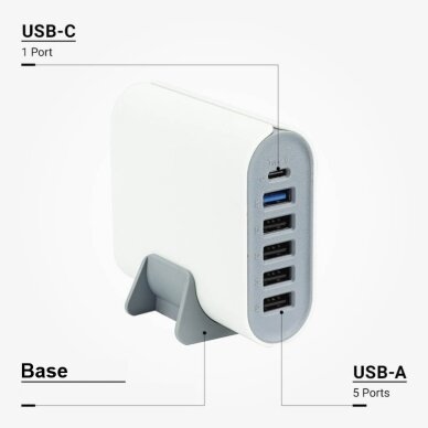 Įkrovimo daliklis, USB 5xTYPE-A, 1xTYPE-C 3
