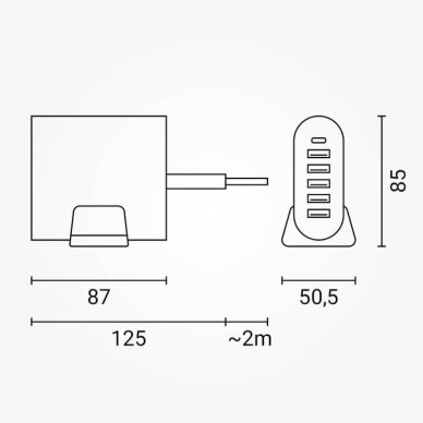 Įkrovimo daliklis, USB 5xTYPE-A, 1xTYPE-C 5