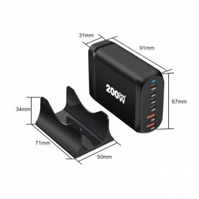 Įkrovimo daliklis, EU kištukas, USB 2xTYPE-A, 4xTYPE-C, 200W 2