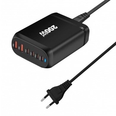 Įkrovimo daliklis, EU kištukas, USB 2xTYPE-A, 4xTYPE-C, 200W