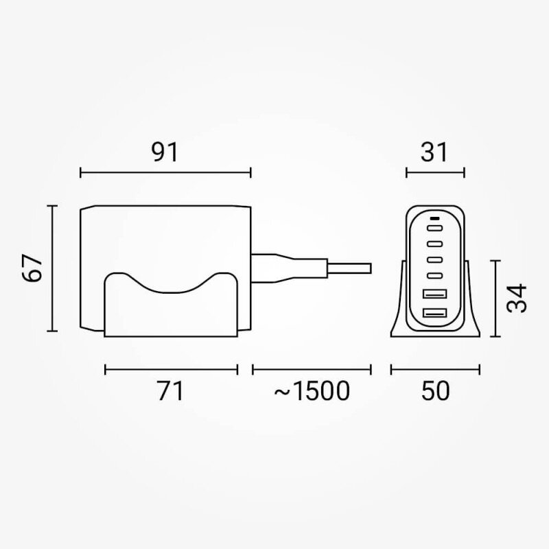 Įkrovimo daliklis, EU kištukas, USB 2xTYPE-A, 4xTYPE-C, 200W 6