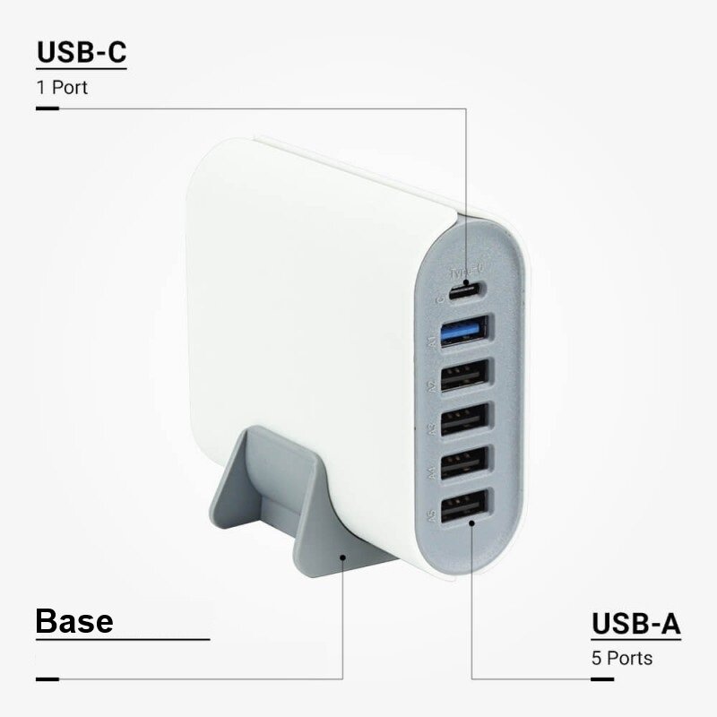 Įkrovimo daliklis, USB 5xTYPE-A, 1xTYPE-C 3