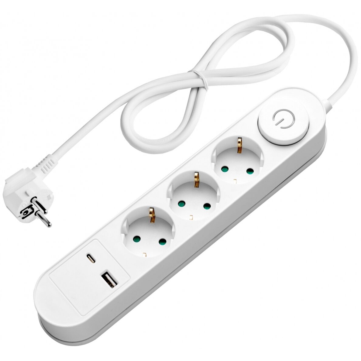 Power Strip, 3 Sockets, On/Off button, USBx2, 1.5m, Oval