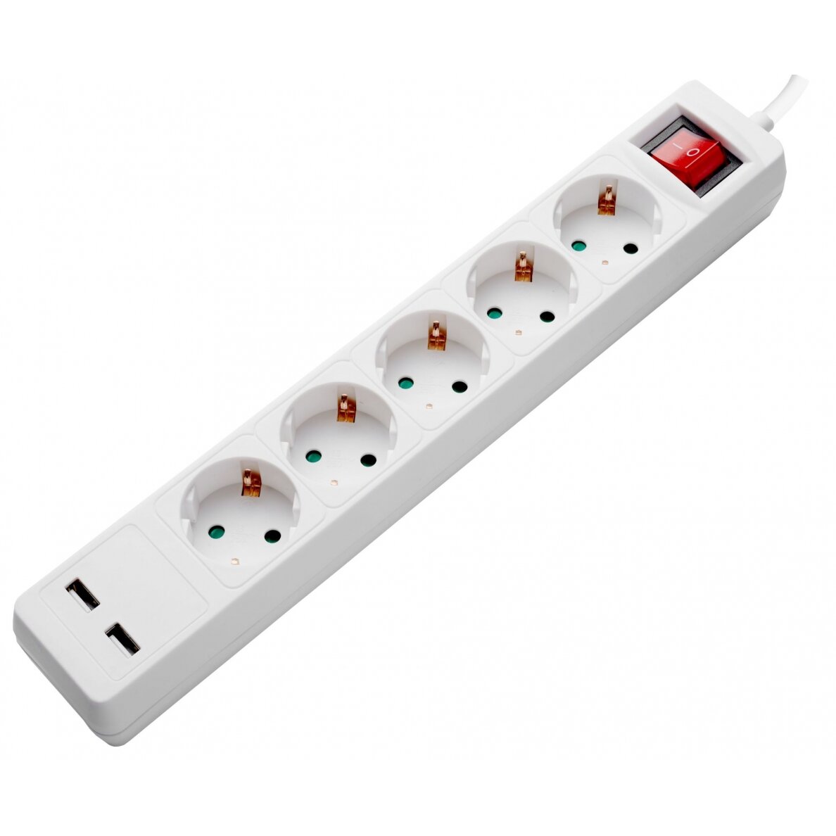 Power Strip, 5 Sockets, On/Off button, 2xUSB, 1.5m