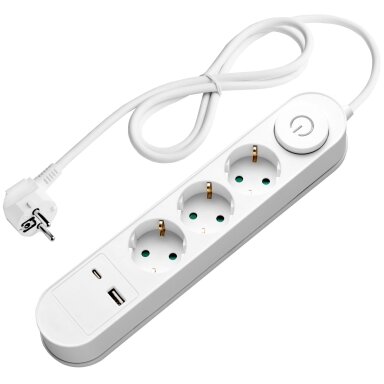Ilgintuvas, 1.5m, 3 lizdai, su jungtuku, 2xUSB, ovalinis