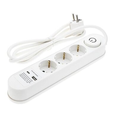 Ilgintuvas, 1.5m, 3 lizdai, su jungtuku, 2xUSB, ovalinis