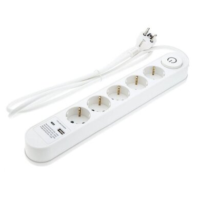 Ilgintuvas, 1.5m, 5 lizdai, su jungtuku, 2xUSB, ovalinis