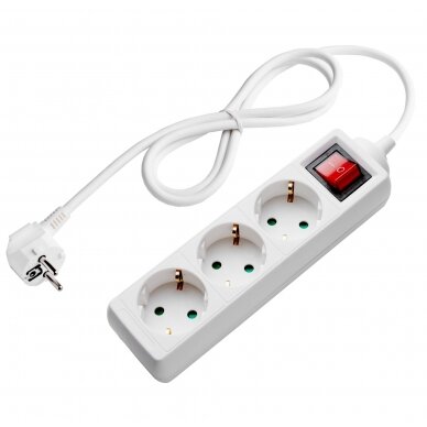 Power Strip, 3 Sockets, On/Off button, 1.5m