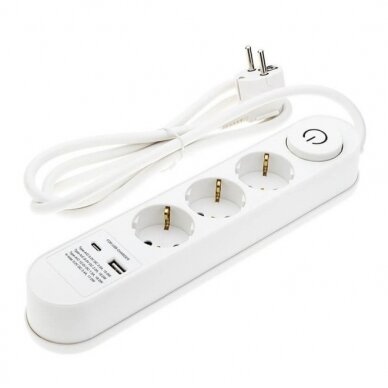 Power Strip, 3 Sockets, On/Off button, USBx2, 1.5m, Oval 1
