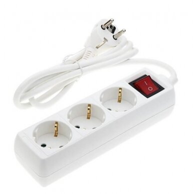 Power Strip, 3 Sockets, On/Off button, 1.5m 1