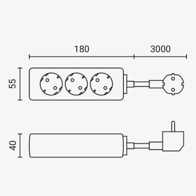 Power Strip, 3 Sockets, 3m 1