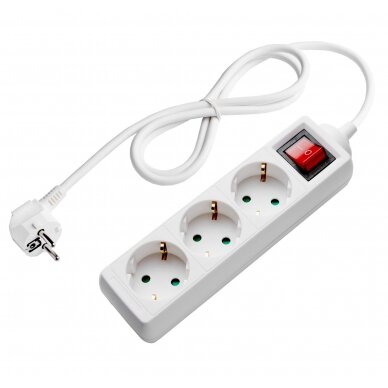 Power Strip, 3 Sockets, On/Off button, 3m