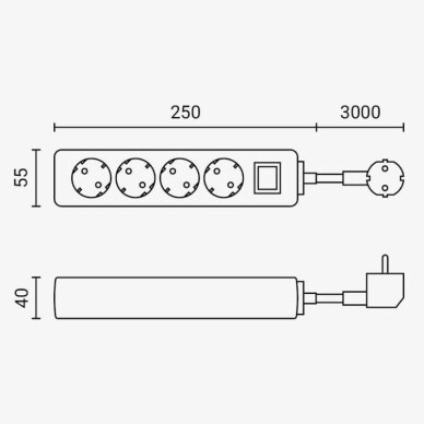 Power Strip, 4 Sockets, On/Off button, 3m 1