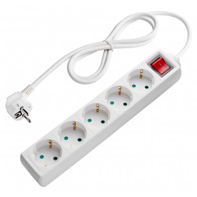 Power Strip, 5 Sockets, On/Off button, 3m