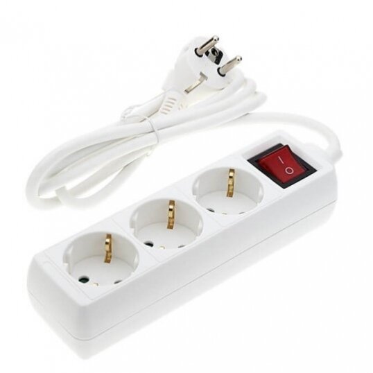 Power Strip, 3 Sockets, On/Off button, 1.5m 1