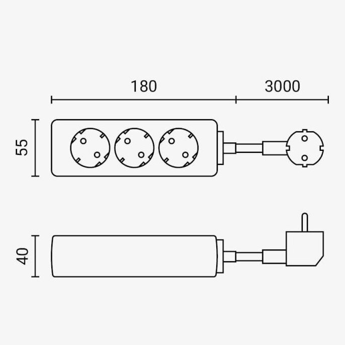 Power Strip, 3 Sockets, 3m 1