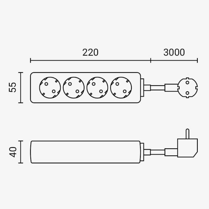 Power Strip, 4 Sockets, 3m 1