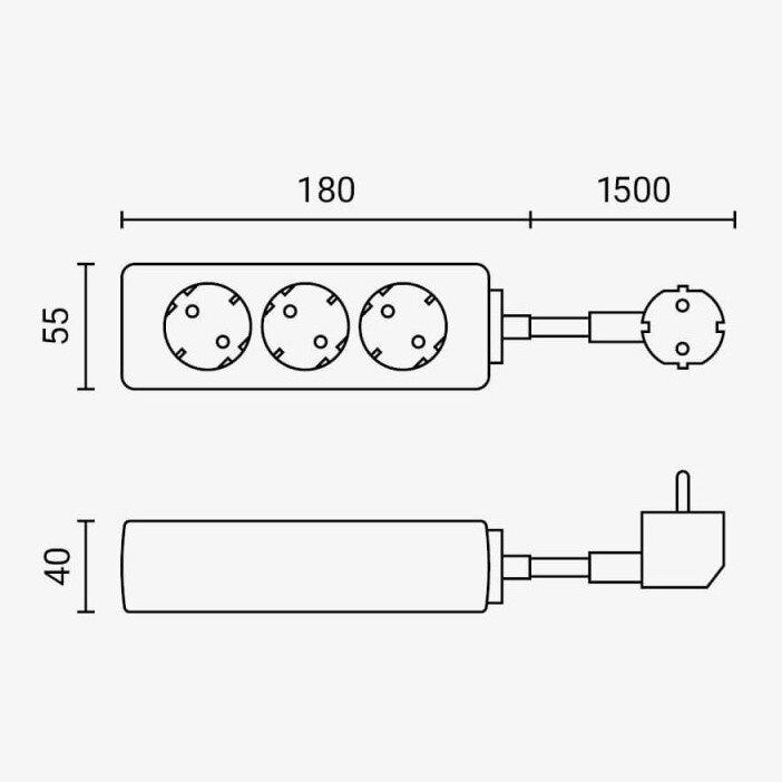 Power Strip, 3 Sockets, 1.5m 2