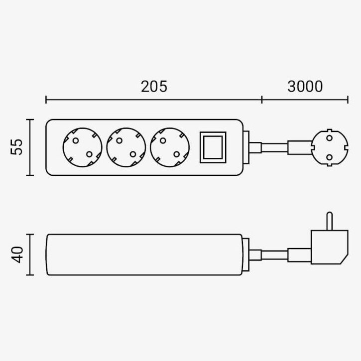 Power Strip, 3 Sockets, On/Off button, 3m 1
