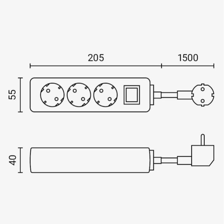 Power Strip, 3 Sockets, On/Off button, 1.5m 2