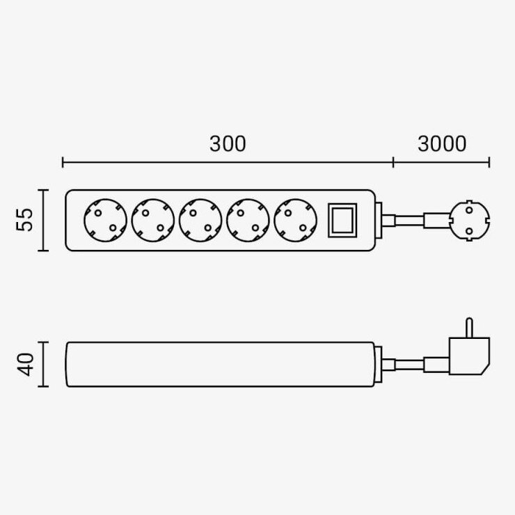 Power Strip, 5 Sockets, On/Off button, 3m 1