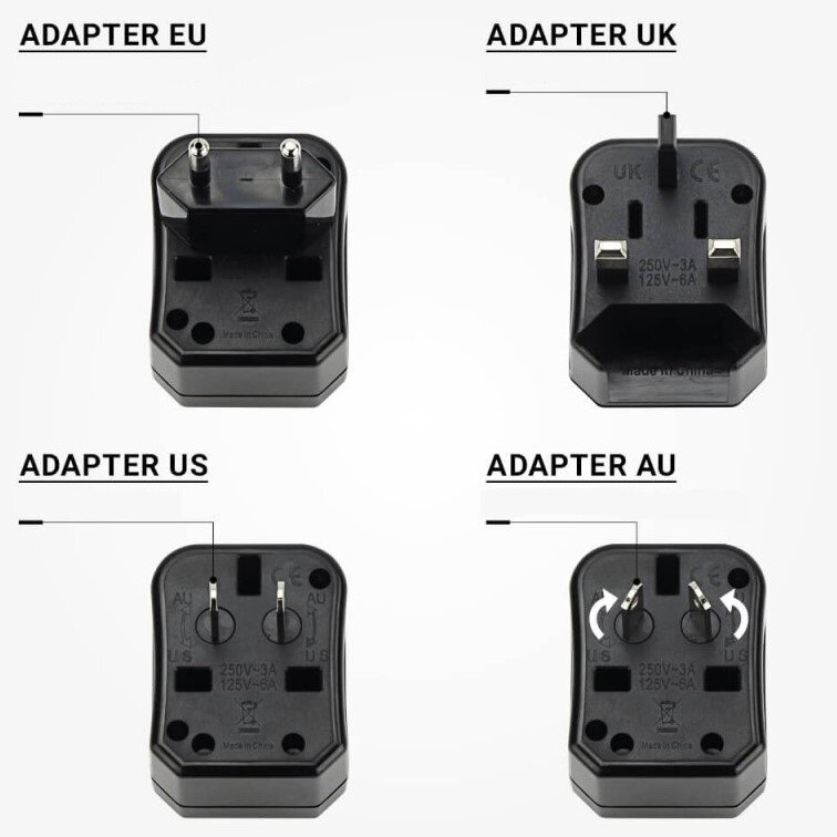 Kelioninis AC kištuko adapteris, visi standartai 3