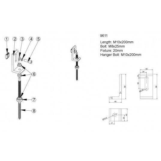 L laikiklis su M8x25mm varžtu ir savisriegiu 1