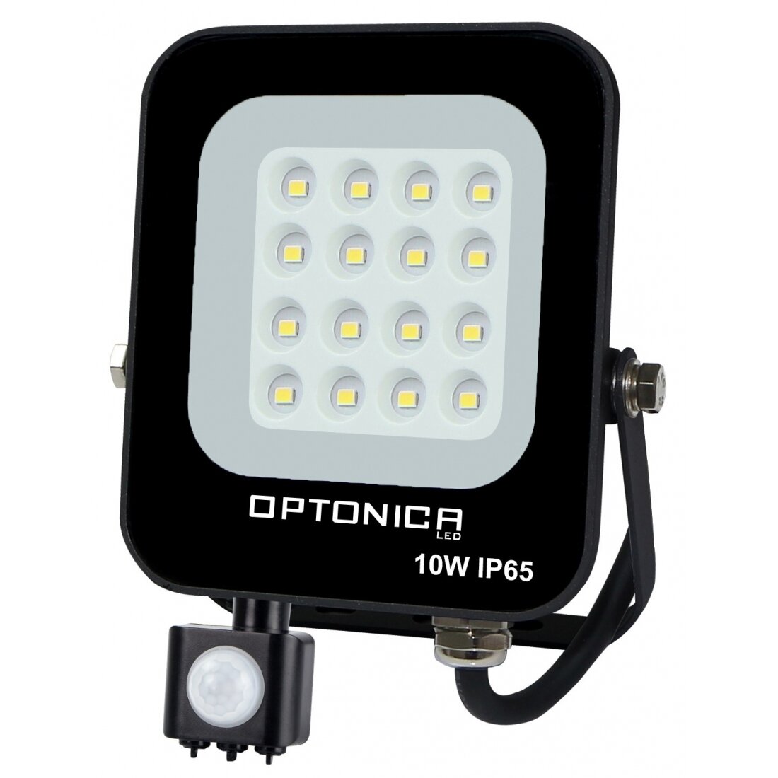 LED prožektorius, juodas, PIR jutiklis, 10W, šilta balta šviesa