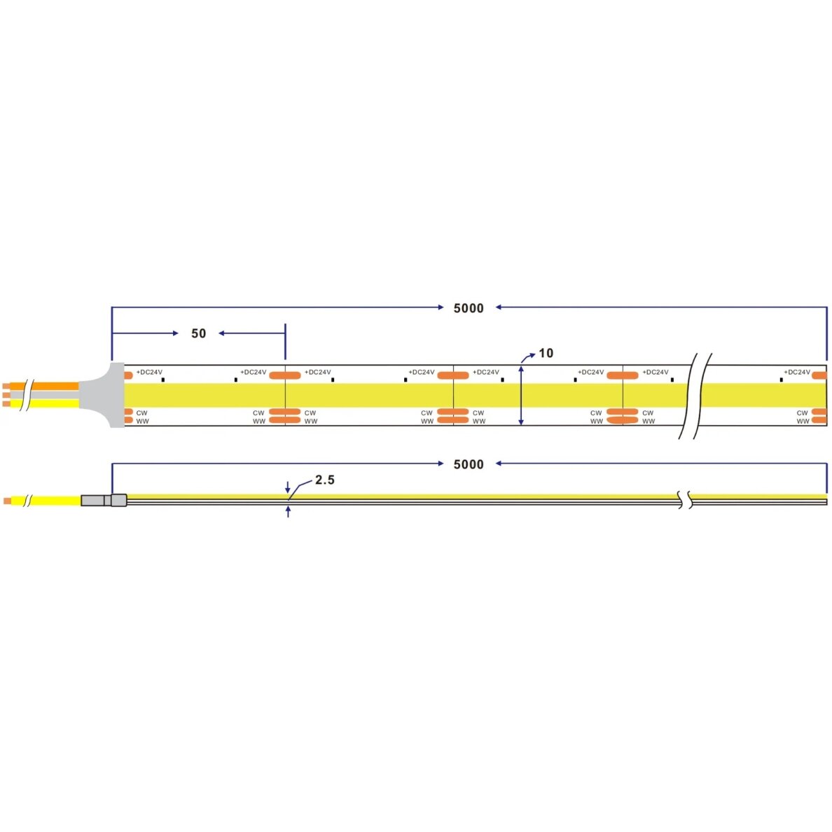 LED Strip 10W/m, 700Lm/m, 24V, CCT 1