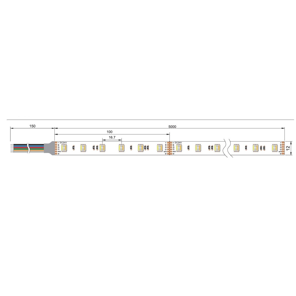 LED juosta, 9W/m, 950Lm/m, 24V, CCT + RGB spalvos 3 LED juosta, 9W/m, 950Lm/m, 24V, CCT + RGB spalvos 3
