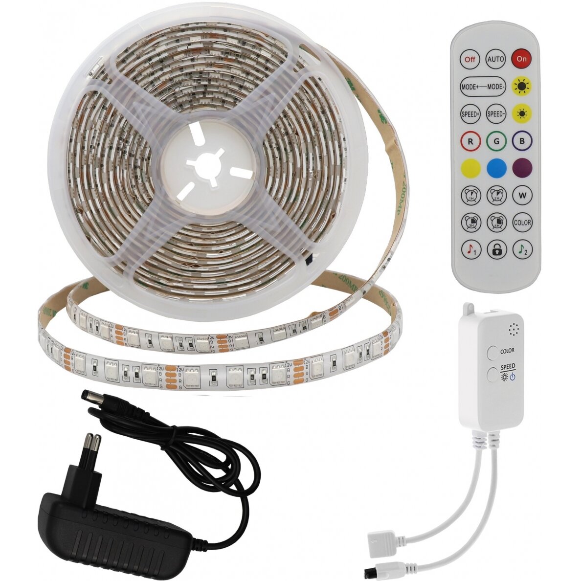 LED juostos rinkinys, 12V, AC adapteris, Bluetooth, nuotolinis valdymas, atsparus vandeniui, RGB spalvos LED juostos rinkinys, 12V, AC adapteris, Bluetooth, nuotolinis valdymas, atsparus vandeniui, RGB spalvos