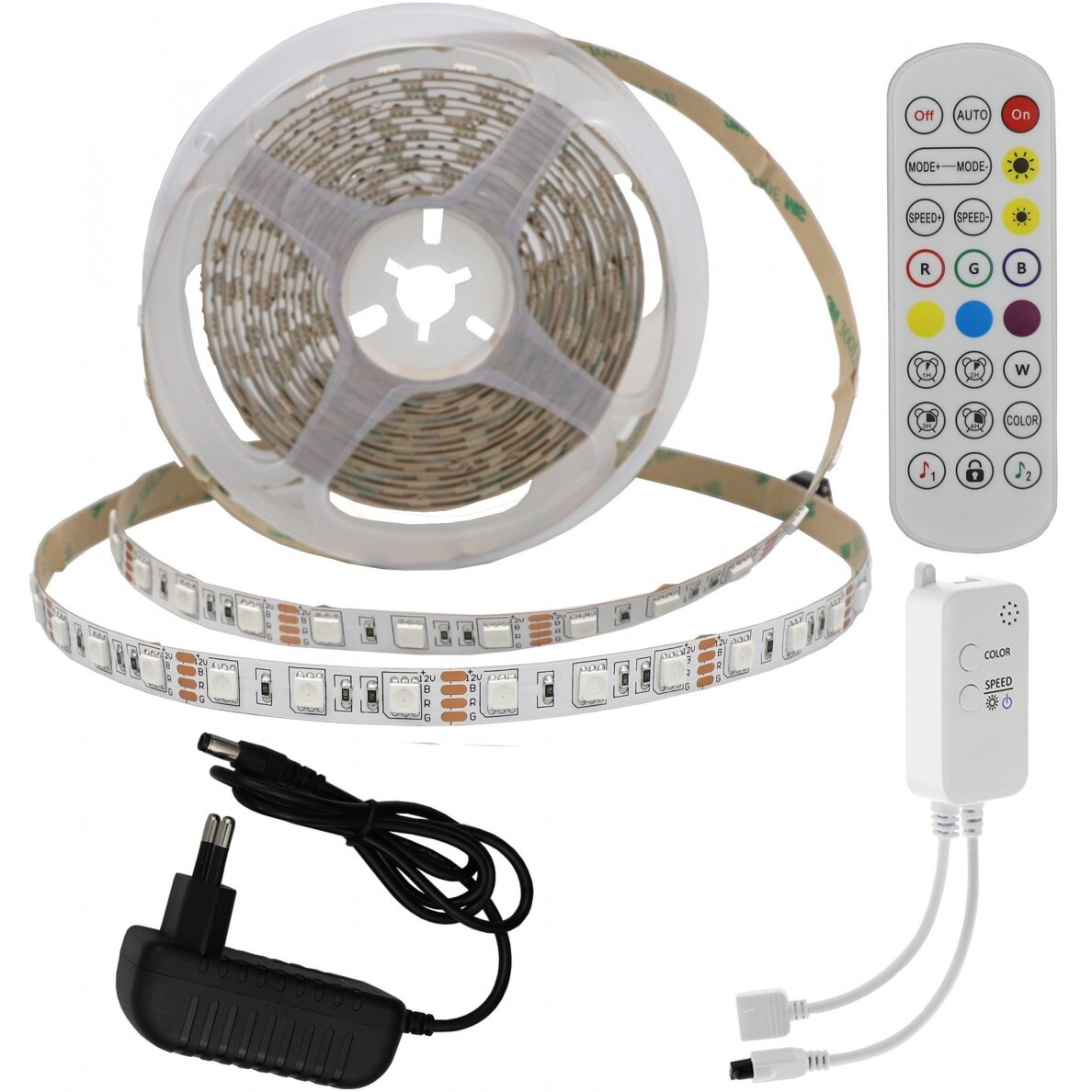 LED Strip Set, AC Adapter, Bluetooth, Remote Control, 12V, RGB
