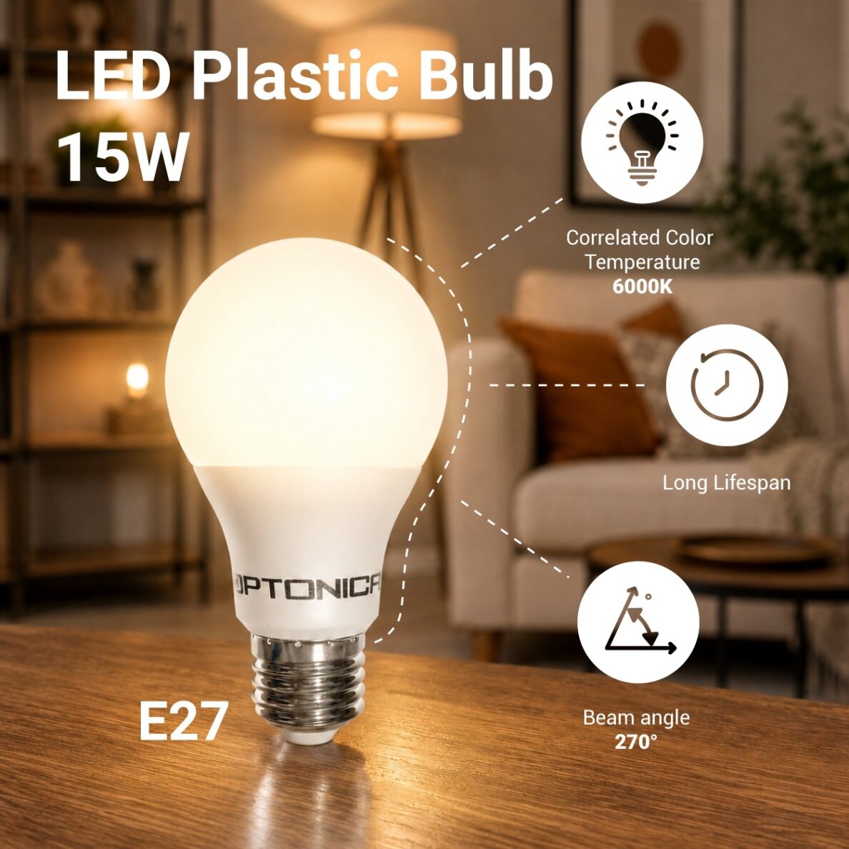 LED Bulb E27 A60 15W, 5 Years Warranty, White Light 1