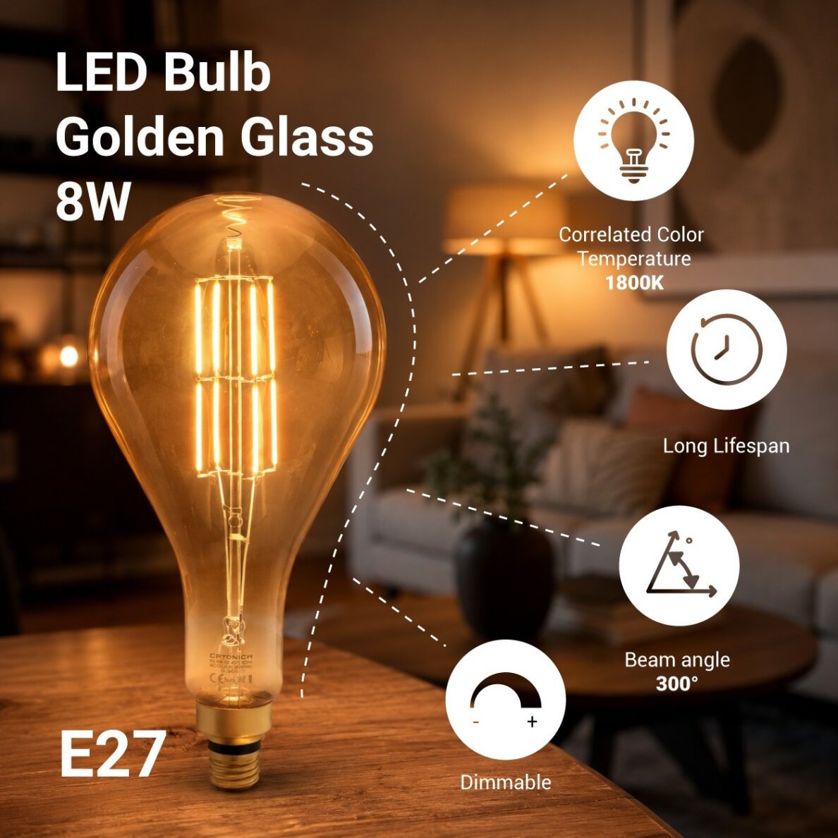 LED lemputė E27 PS160 8W, šilta balta šviesa 1