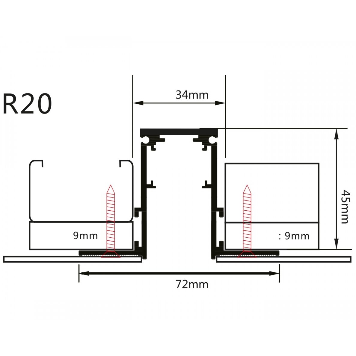 LED Magnetic Track System R20, width 2.5cm, Built-In, Black, length 1.5m 4