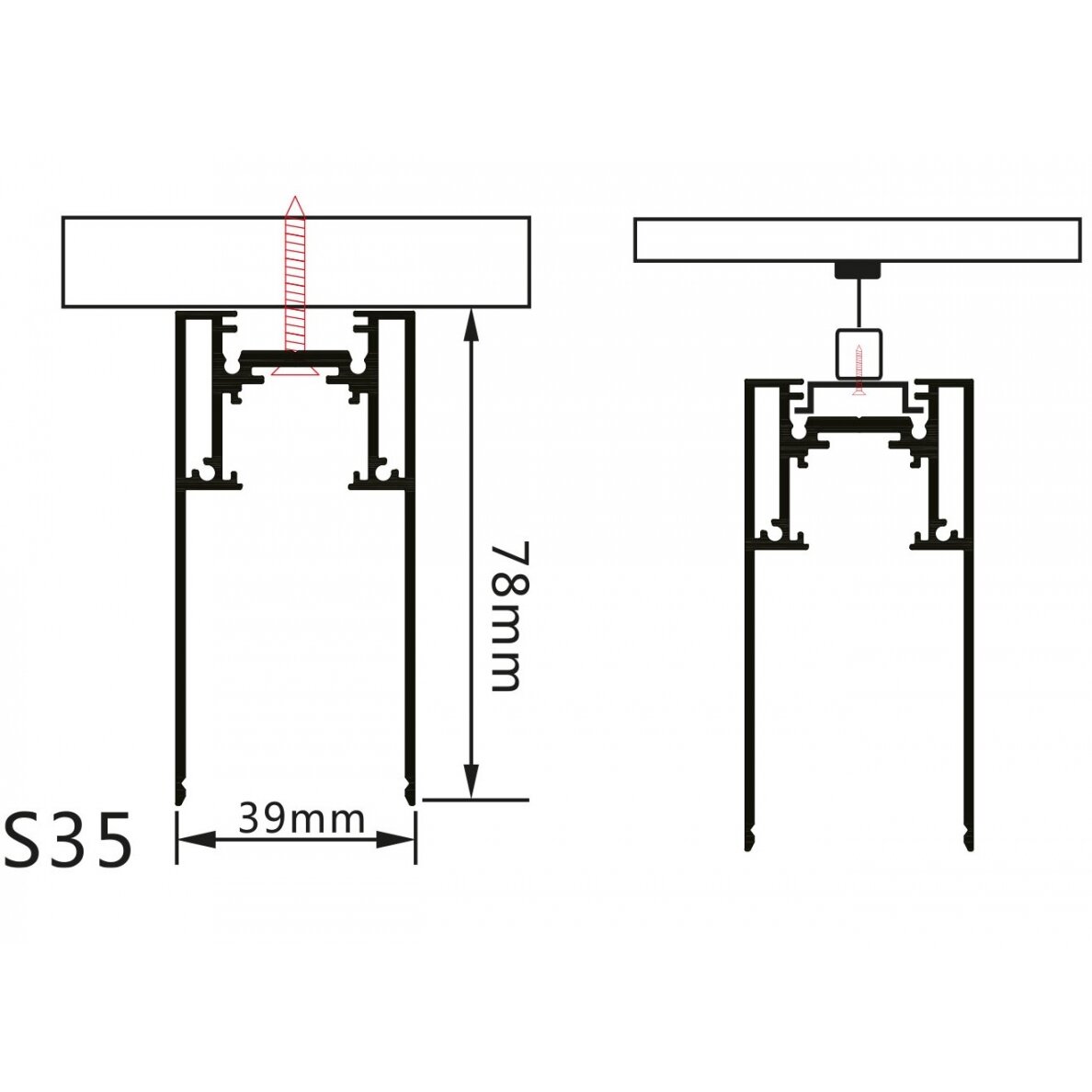 LED Magnetic Track System S35, width 3.5cm, Hanging/Surface, Black, length 2m 2
