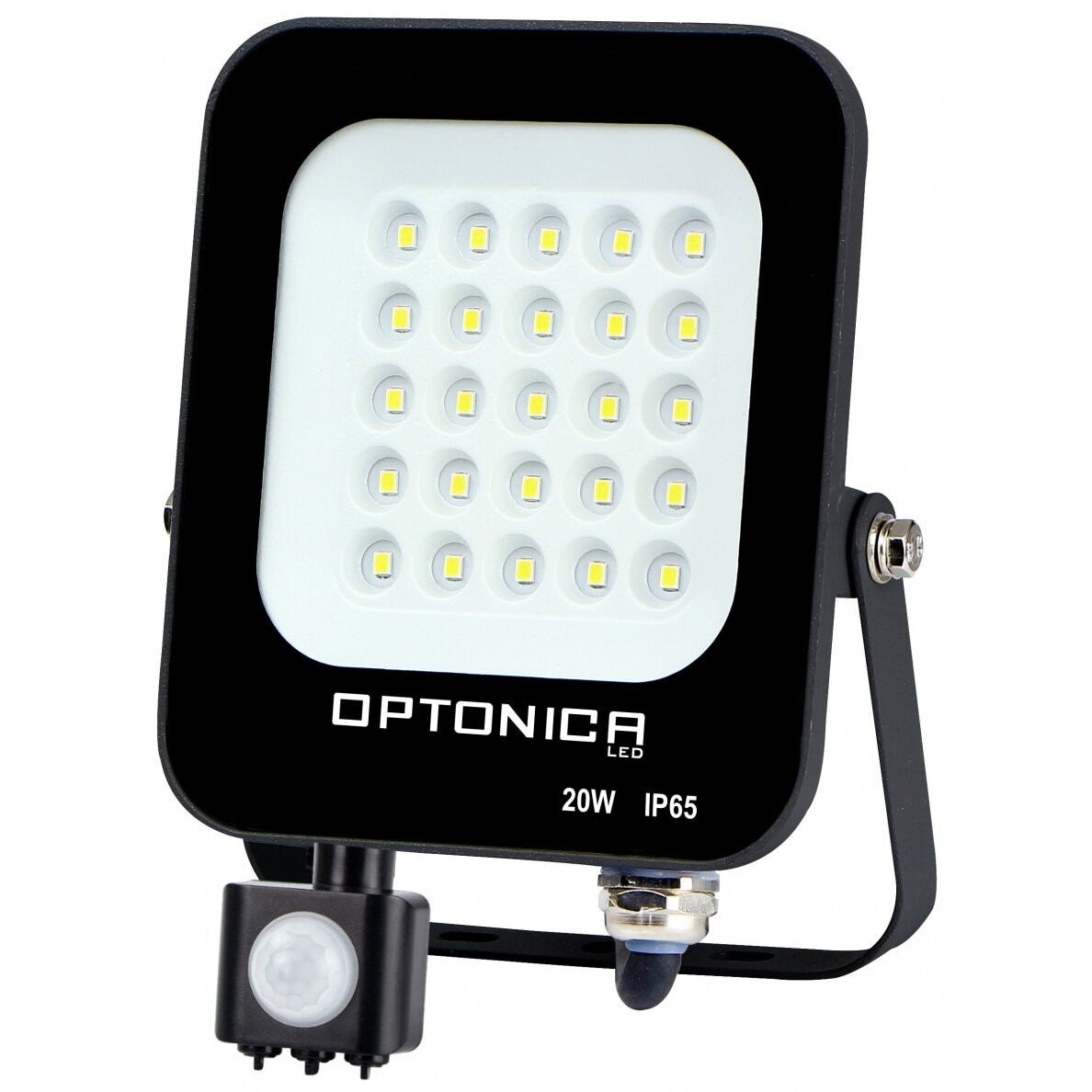 LED prožektorius, juodas, PIR jutiklis, 20W, šilta balta šviesa