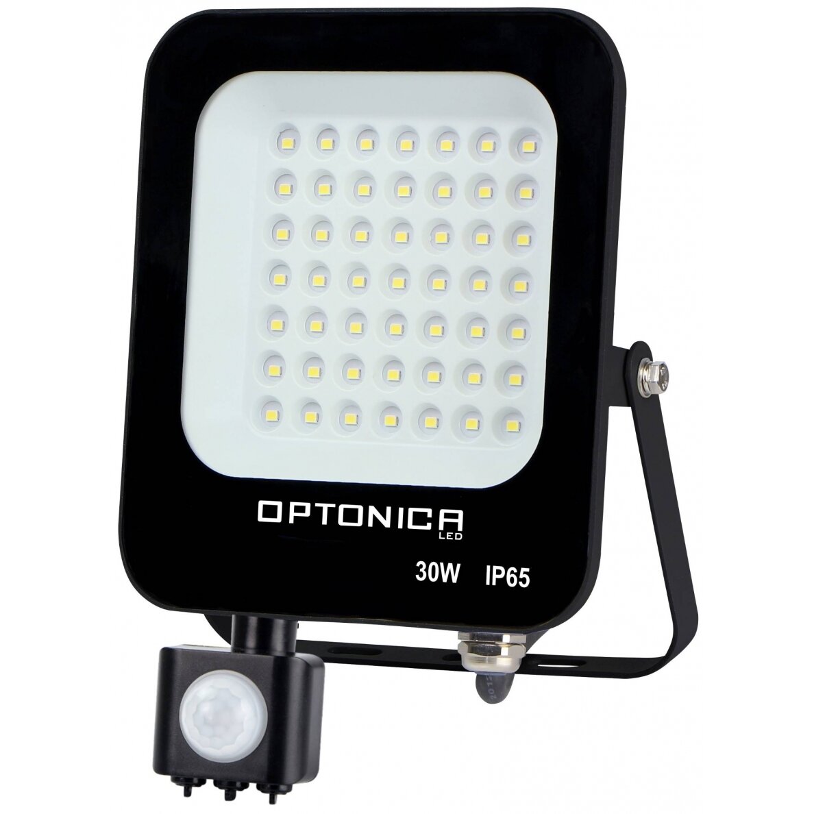 LED prožektorius, juodas, PIR jutiklis, 30W, šilta balta šviesa