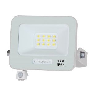 LED prožektorius, baltas, PIR jutiklis, 10W, 120°, neutrali balta šviesa