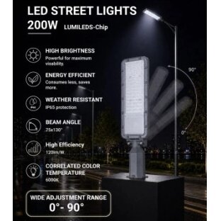 LED Street Light, Adjustable Beam, 3 Years Warranty, 120Lm/W, 200W, Warm Light 3