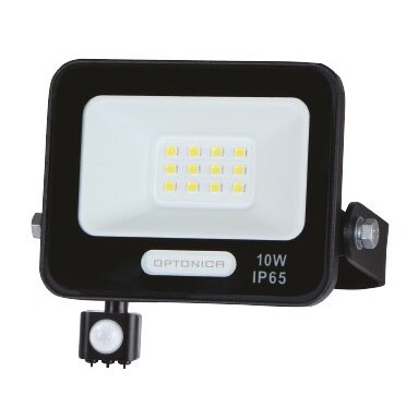 LED prožektorius, juodas, PIR jutiklis, 10W, 120°, šilta balta šviesa