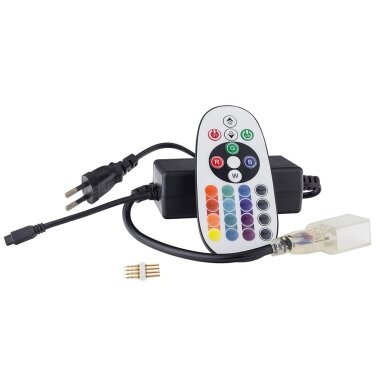LED Flex Neon RGB juostos maitinimo valdiklis, su IR pulteliu ir 0.5m maitinimo laidu