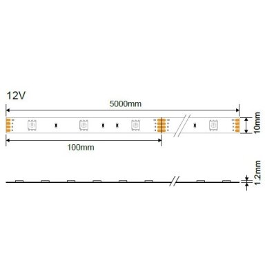 LED juosta, 7.2W/m, 500Lm/m, 12V, Pro, IP54, šilta balta šviesa