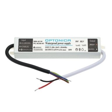 LED juostos maitinimo šaltinis, 12V, 30W, vandeniui atsparus