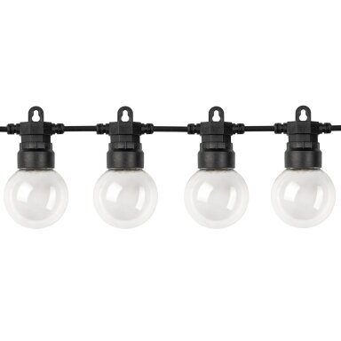 LED lauko saulės girlianda, 10m, 20 lizdų, G50, skaidrios lemputės, šilta balta šviesa
